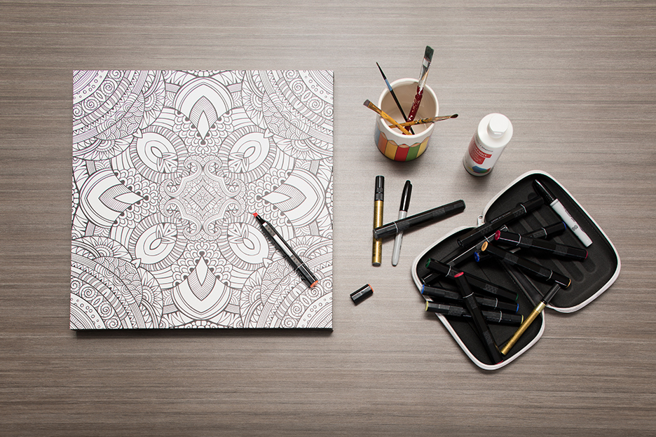 Color Your Canvas - Kaleidoscope with coloring supplies