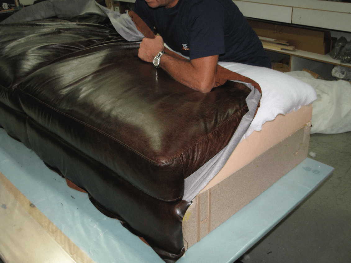 Butting leather on cushion