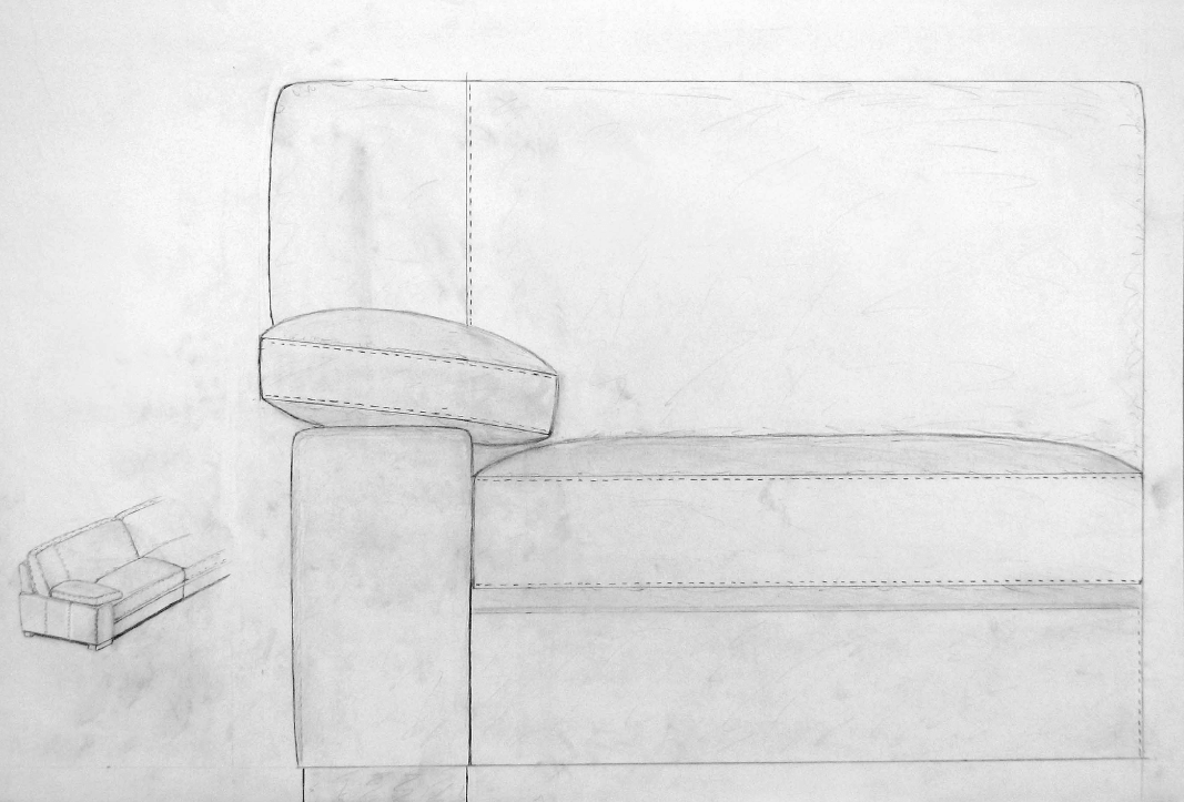 Pencil sketch of the Barcelona sofa design