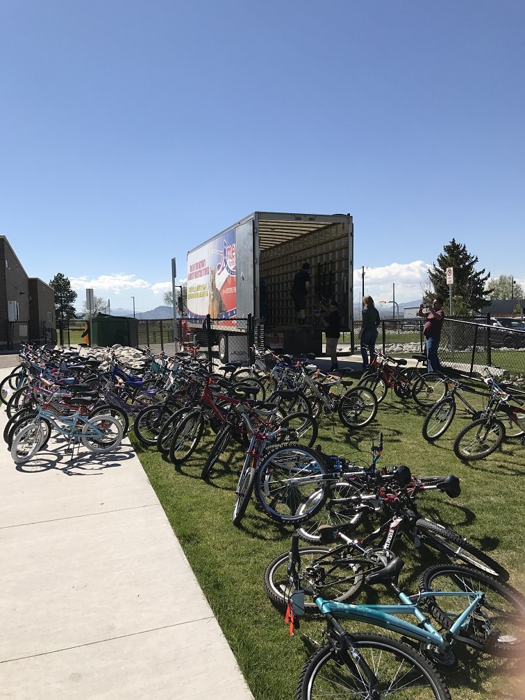 AFW truck picking up bicycles for Project ReCycle