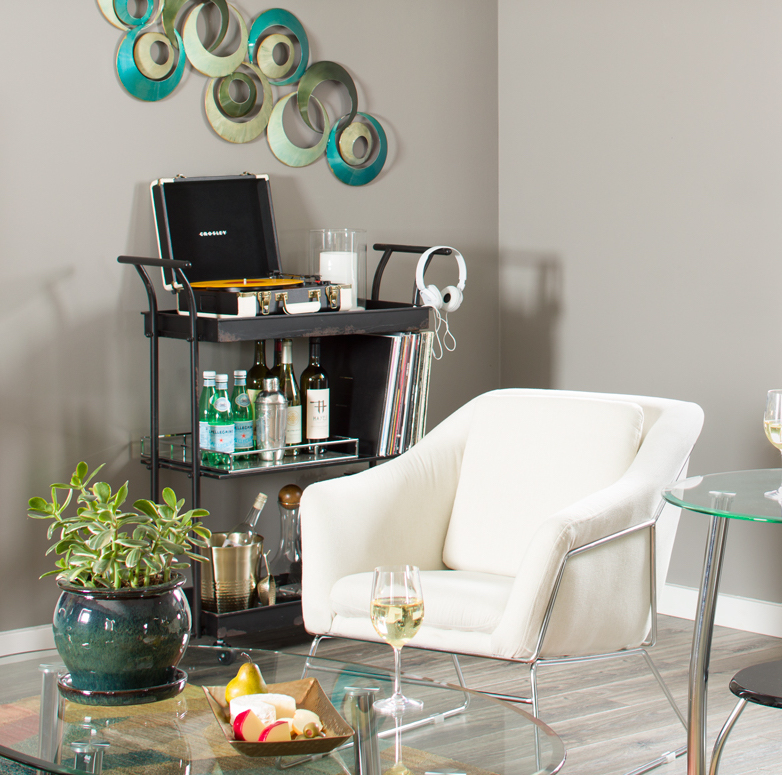 Bar cart in a corner
