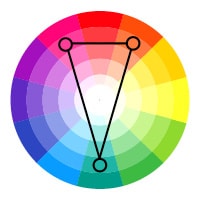 Color wheel showing a split complementary color scheme