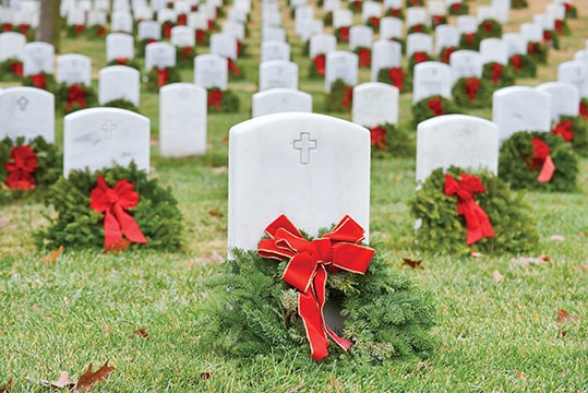 Wreaths on the graves of soldiers