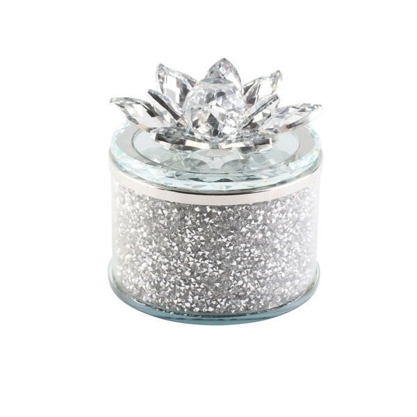 Picture of Crystal 4" Round Lotus Box, Silver