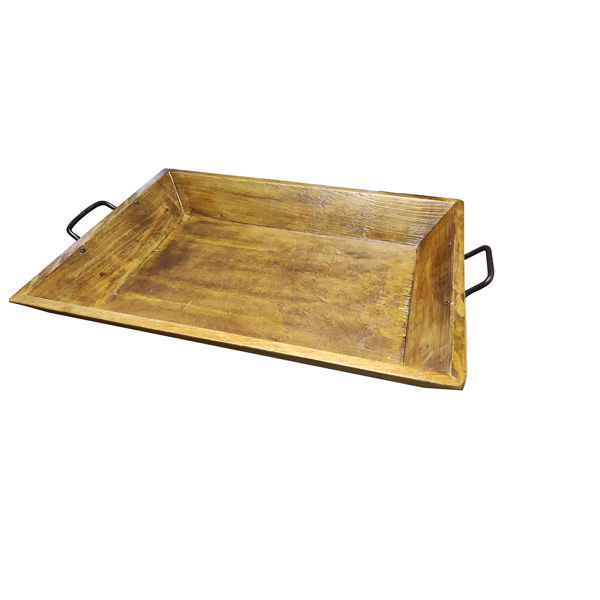 Picture of Large Wood Tray Metal Handles Wax