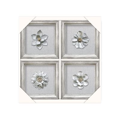 Picture of White Flower Silver Frame Set Of 4