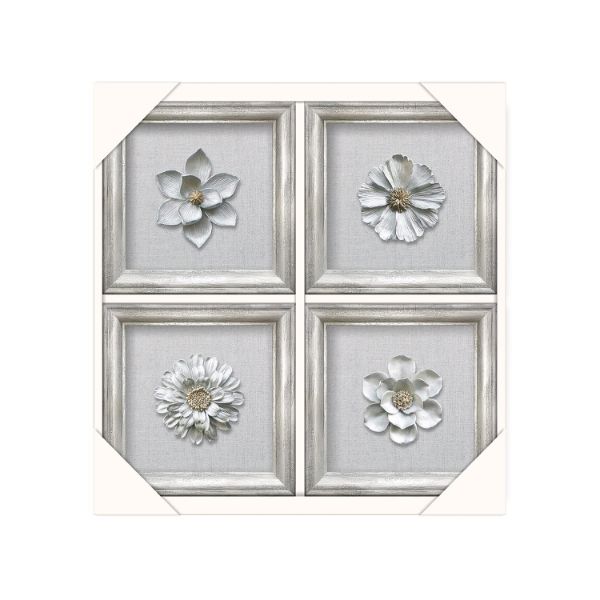 Picture of White Flower Silver Frame Set Of 4