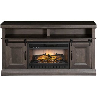 Picture of 60" Barn Door Gray Fireplace Console