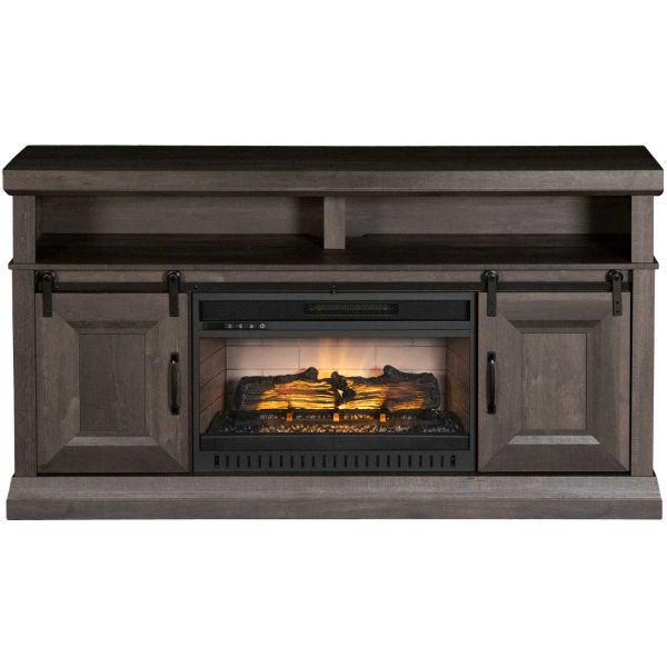 Picture of 60" Barn Door Gray Fireplace Console