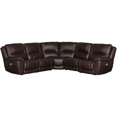 Picture of Chocolate Leather 5-Piece Power Reclining Sectiona