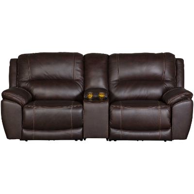 Picture of Chocolate Leather Dual Power Recline Console Loves