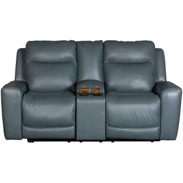 Picture of Steel Leather Dual Power Recline Console Loveseat