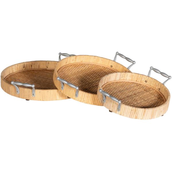 Picture of Natural Trays Set Of Three Iron Mdf Rattan