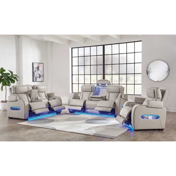 Picture of Gray Leather Dual Power Zero Gravity Recline Conso