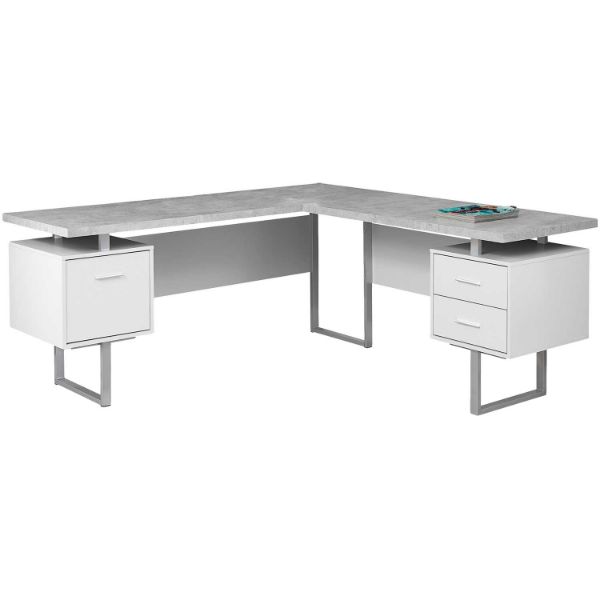 Picture of 70" Grey and White 3-drawer L-shape Computer Desk