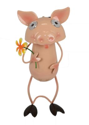 Picture of Metal Solar Standing Pig Pink