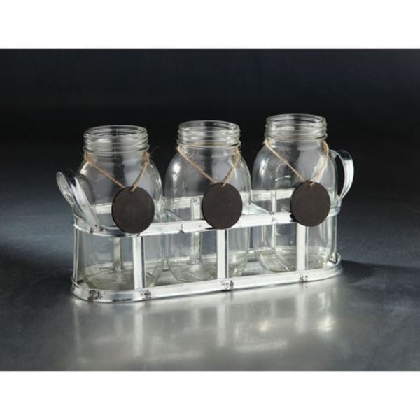 SET OF THREE JARS IN METAL HOLDER