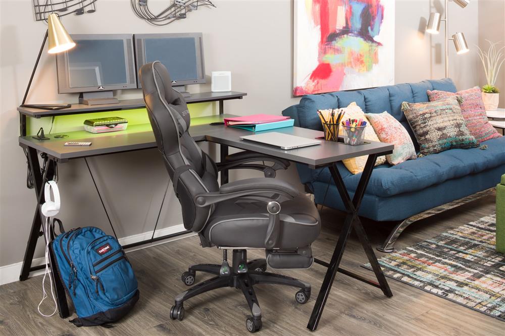 Desk area with L-shaped desk