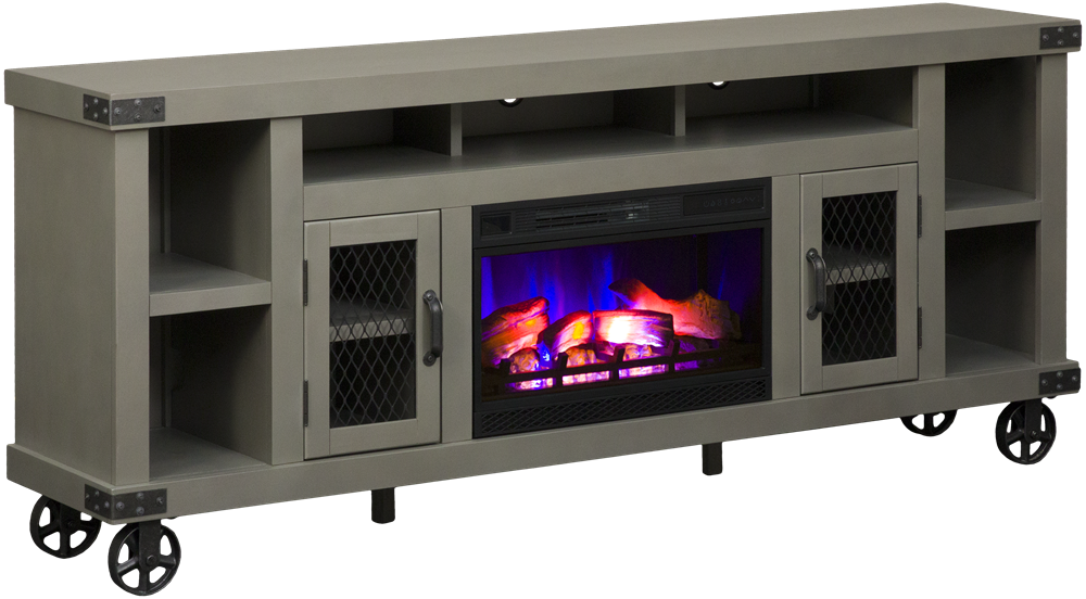 TV console with a fireplace